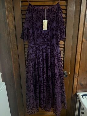 Purple Floral Velvet Midi Dress